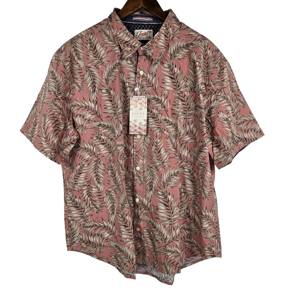 Jach's Men's Size 2XL Short Sleeve Button Up Shirt Palm Leaves NWT